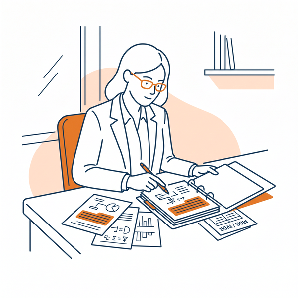 A regulatory affairs professional reviewing post-market surveillance documentation